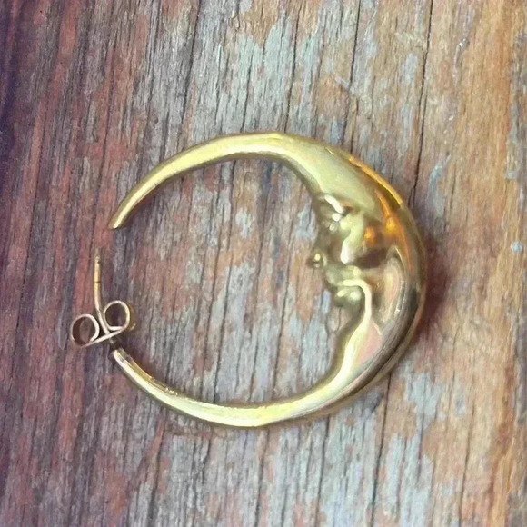 Pure Brass Moon Earrings Handmade by MOONFLOWER Works - Picture 4 of 4